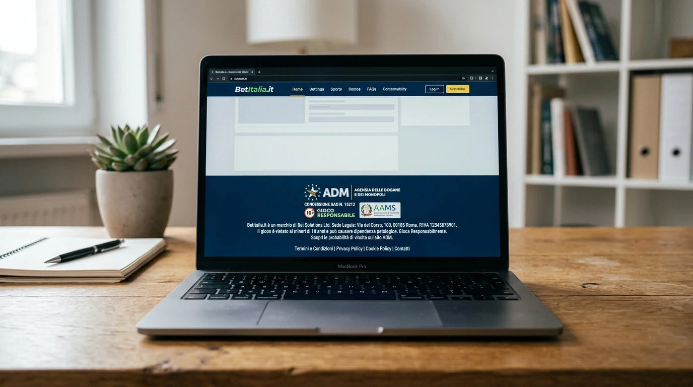 Logo ADM e numero di concessione visualizzati a fondo pagina di un sito di scommesse autorizzato in Italia