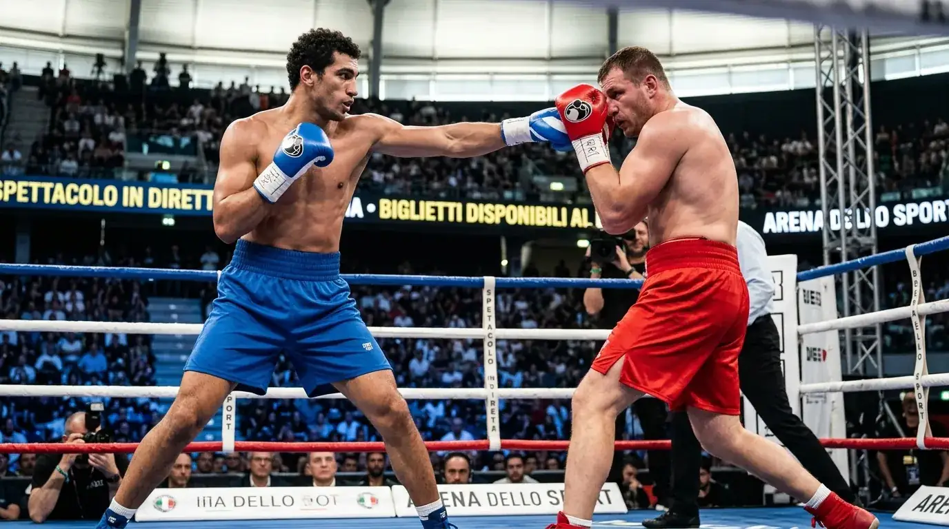 Due pugili di stile opposto si fronteggiano sul ring durante un incontro con outfighter sulla distanza e swarmer in pressione