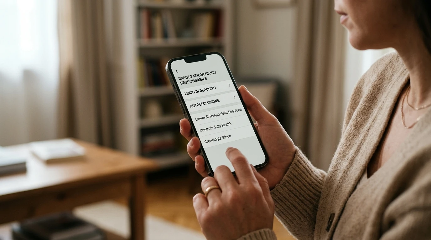 Smartphone con schermata di impostazione limiti di deposito e autoesclusione su bookmaker ADM