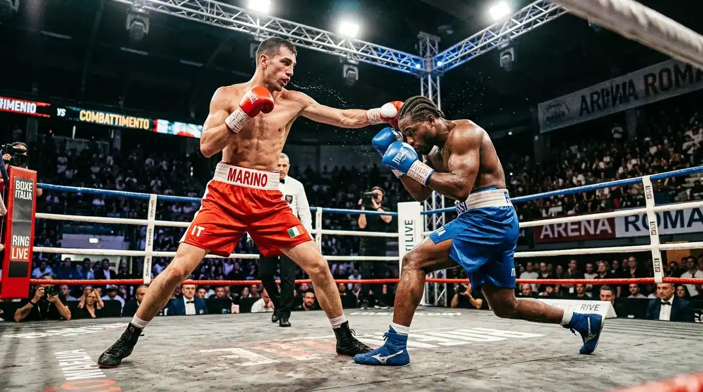 Due pugili con stili opposti si fronteggiano sul ring durante un combattimento