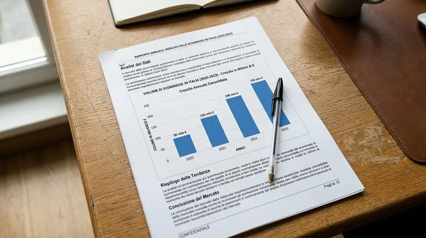 Foglio stampato con grafico a barre della raccolta scommesse sportive in Italia