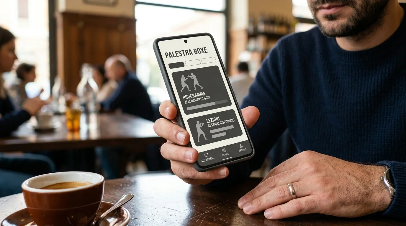 Mano che scorre il palinsesto pugilato su un'app di scommesse mobile